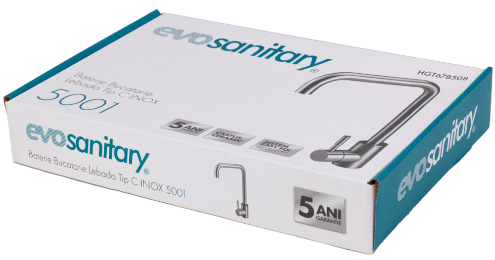 Baterie Bucatarie Lebada Tip C INOX 5001 - Lungime baterie 215 mm Inaltime maneta 95 mm Inaltime utila 255 mm Inaltime totala 340 mm [4]