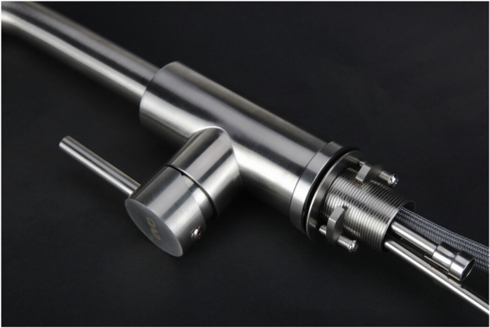 Baterie Bucatarie Lebada Tip L cu Dus Extractibil INOX 5001 - Lungime baterie 190 mm Inaltime levier 300 mm Inaltime utila 260 mm [3]