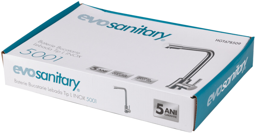 Baterie Bucatarie Lebada Tip L INOX 5001 - Lungime baterie 220 mm Inaltime maneta 95 mm Inaltime utila 310 mm Inaltime totala 340 mm [4]