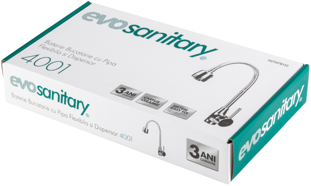 Baterie Bucatarie Pipa Flexibila si Dispersor 4001 - Lungime baterie 205 mm Inaltime baterie 70 mm Inaltime utila 190 mm Inaltime totala 330 mm [2]