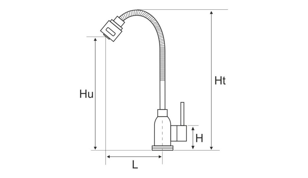 Baterie Bucatarie Pipa Flexibila si Dispersor 4001 - Lungime baterie 205 mm Inaltime baterie 70 mm Inaltime utila 190 mm Inaltime totala 330 mm [4]