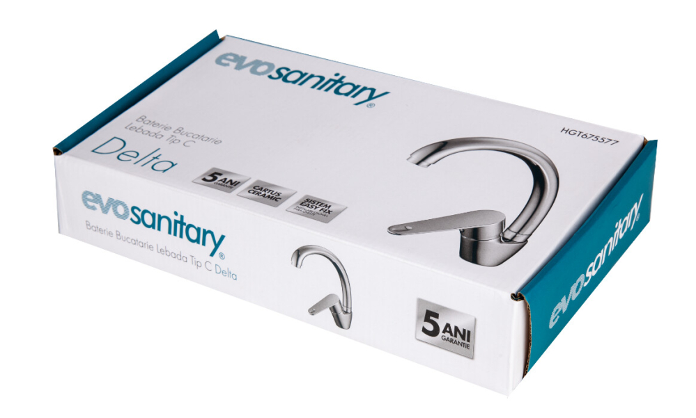 Baterie Delta Bucatarie Lebada Tip C - Lungime baterie 200 mm Inaltime levier 95 mm Inaltime utila 195 mm Inaltime totala 240 mm [3]