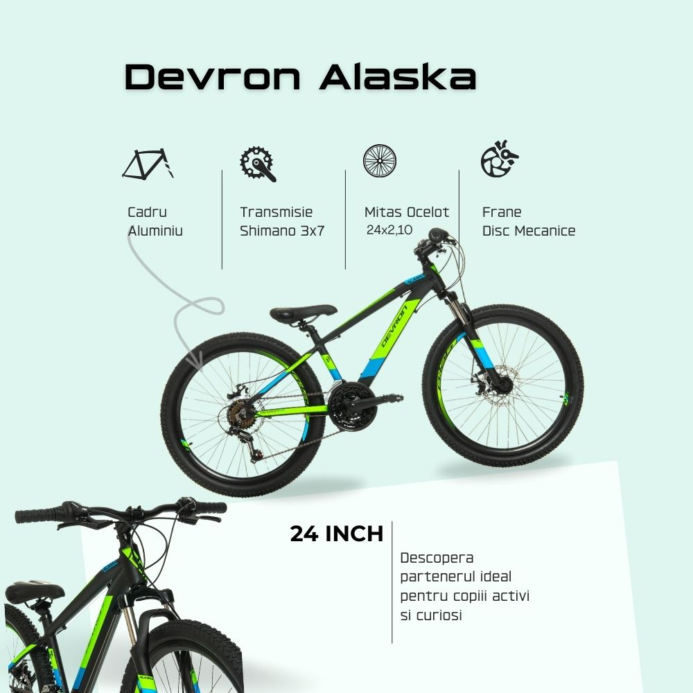 Bicicleta Copii Devron Alaska - 24 Inch, Negru-Verde [4]