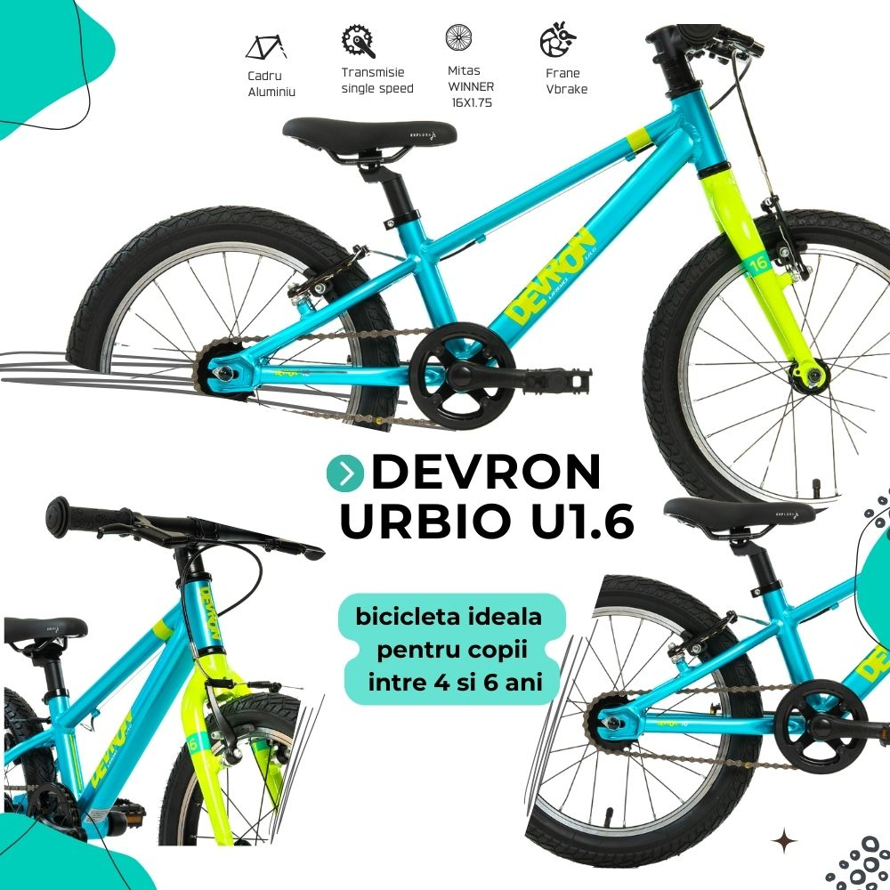 Bicicleta Copii Devron Urbio U1.6 Super Light - 16 Inch, Albastru-Verde [4]