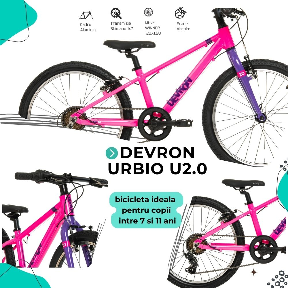 Bicicleta Copii Devron Urbio U2.0 Super Light - 20 Inch, Roz-Mov [4]