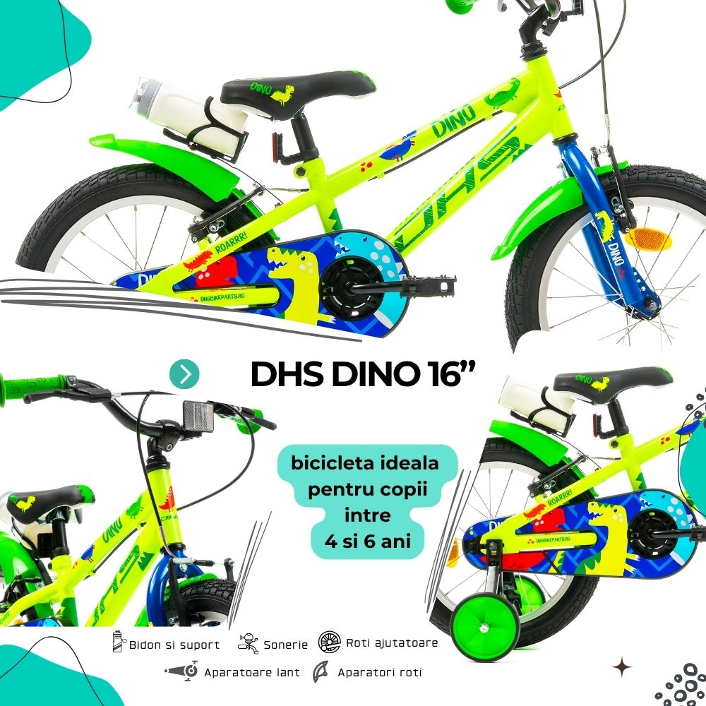 Bicicleta Copii DHS Dino - 16 Inch, Verde [4]