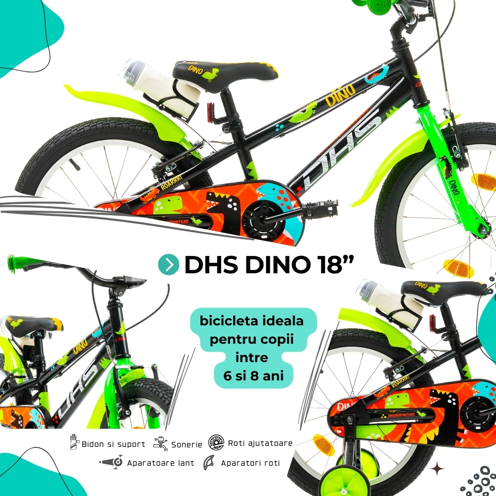Bicicleta Copii DHS Dino - 18 Inch, Negru [4]