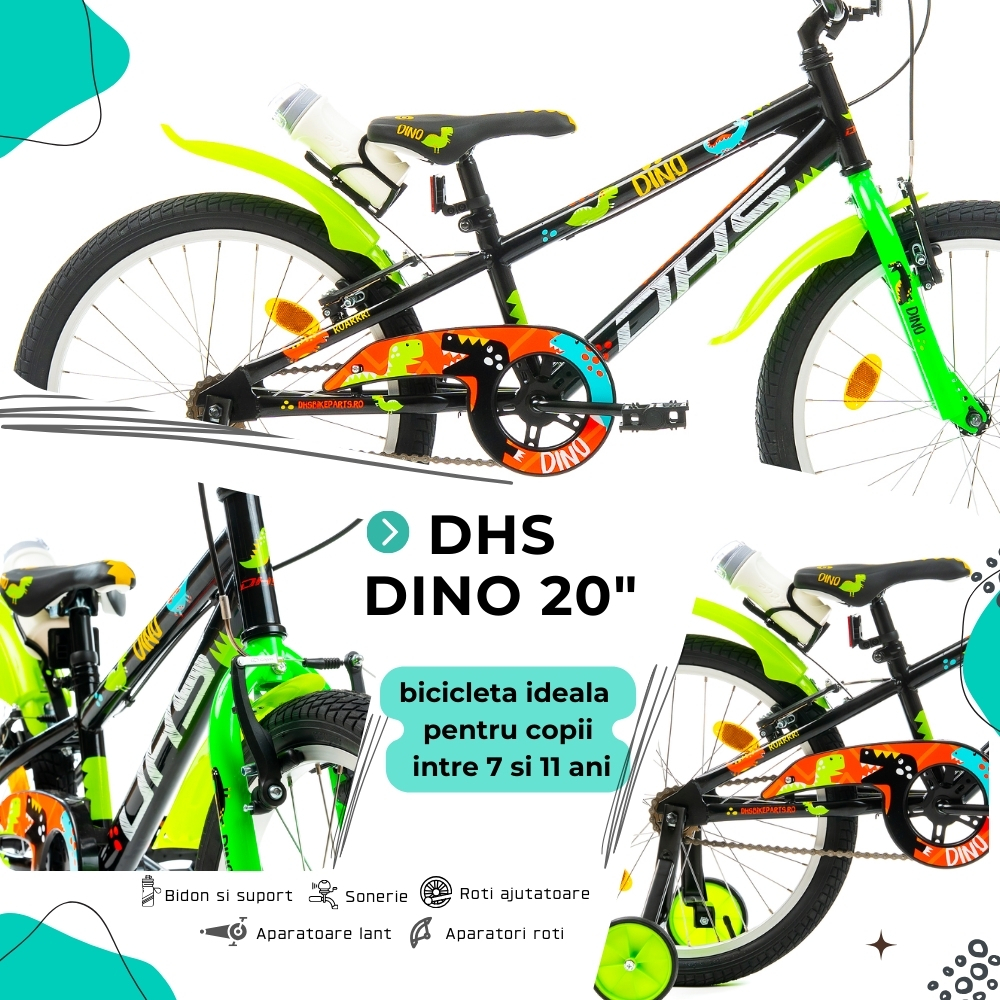 Bicicleta Copii DHS Dino - 20 Inch, Negru [4]