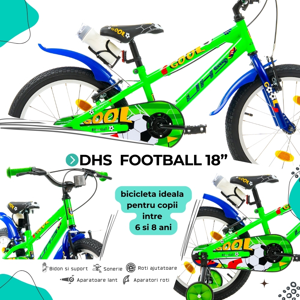 Bicicleta Copii DHS Football - 18 Inch, Verde [4]