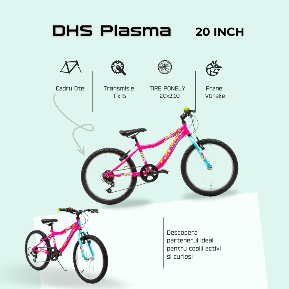 Bicicleta Copii DHS Plasma - 20 Inch, Roz [4]