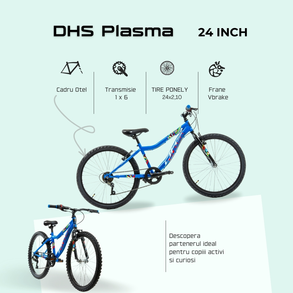 Bicicleta Copii DHS Plasma - 24 Inch, Albastru [4]