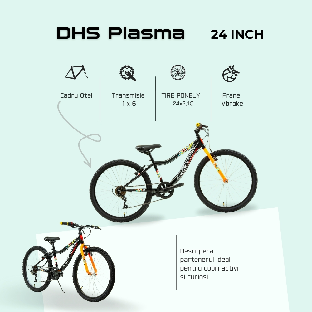 Bicicleta Copii DHS Plasma - 24 Inch, Negru [4]