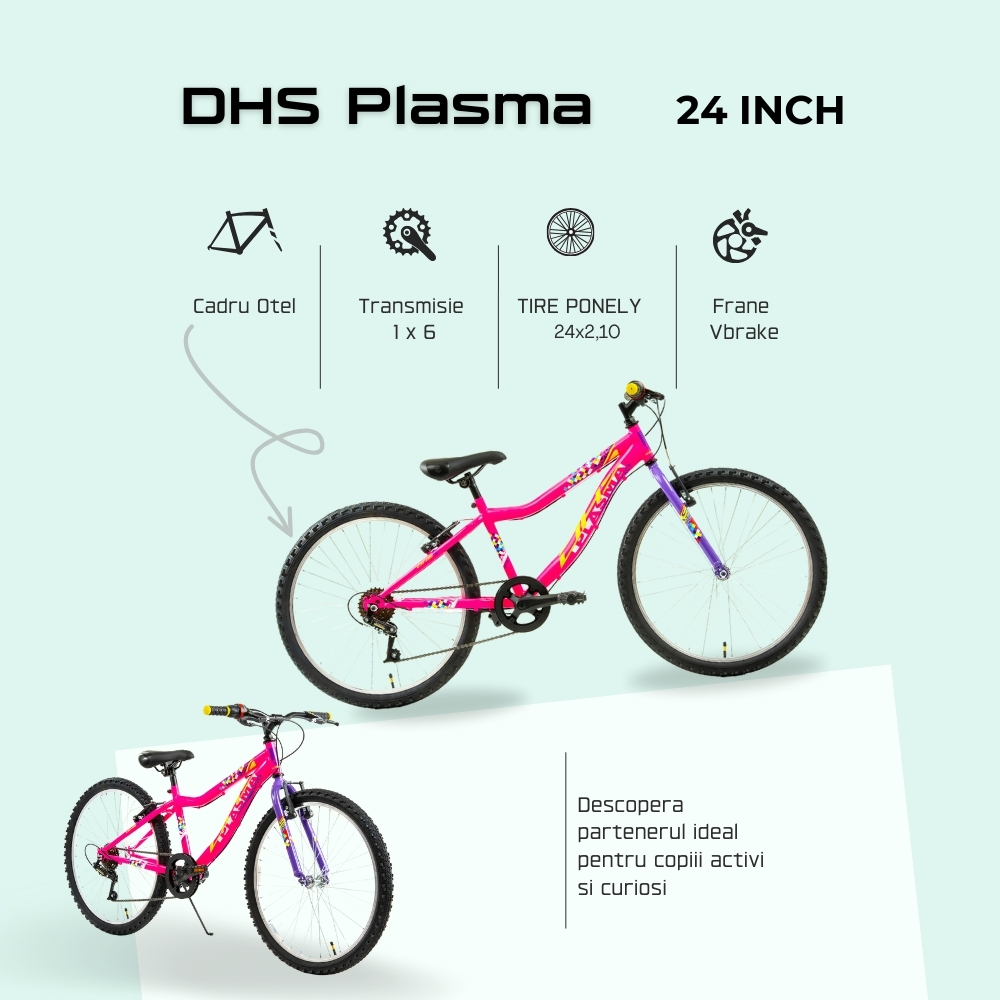 Bicicleta Copii DHS Plasma - 24 Inch, Roz [4]