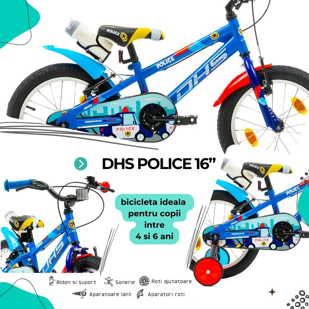 Bicicleta Copii DHS Police - 16 Inch, Albastru [4]