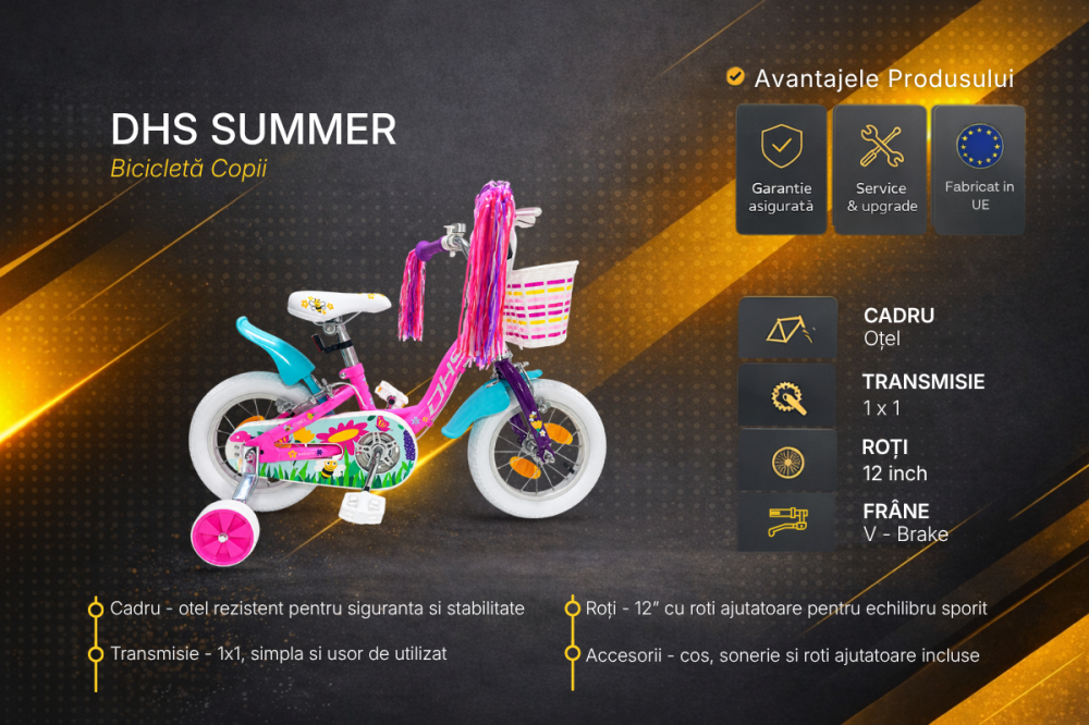 Bicicleta Copii DHS Summer - 12 Inch, Roz/Albastru [4]