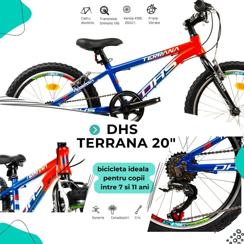 Bicicleta Copii Dhs Terrana 2023 - 20 Inch, Albastru/Rosu [4]