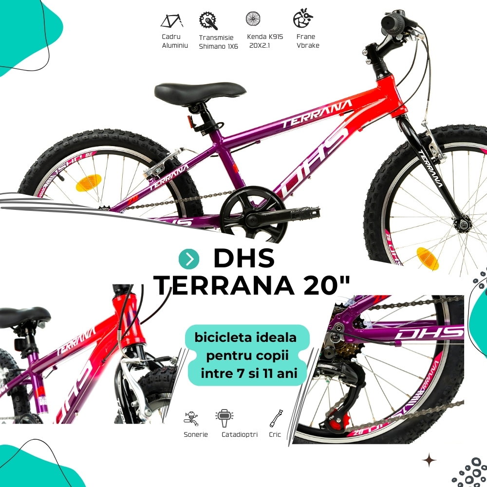 Bicicleta Copii Dhs Terrana 2023 - 20 Inch, Violet/Roz [4]