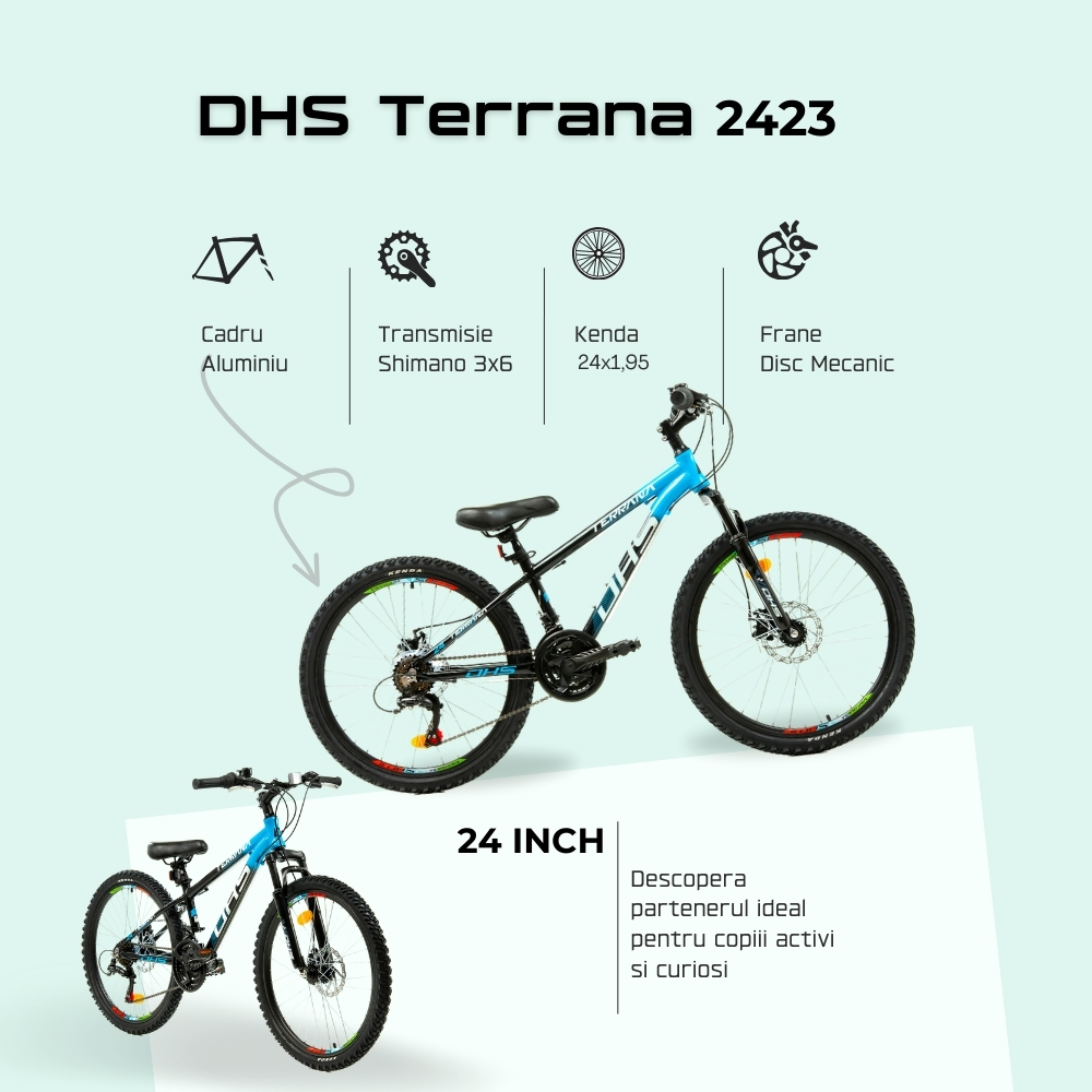 Bicicleta Copii Dhs Terrana 2423 - 24 Inch, Negru/Albastru [4]