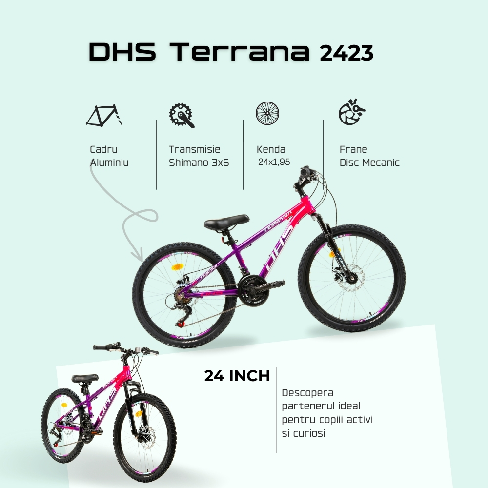 Bicicleta Copii Dhs Terrana 2423 - 24 Inch, Violet/Roz [4]
