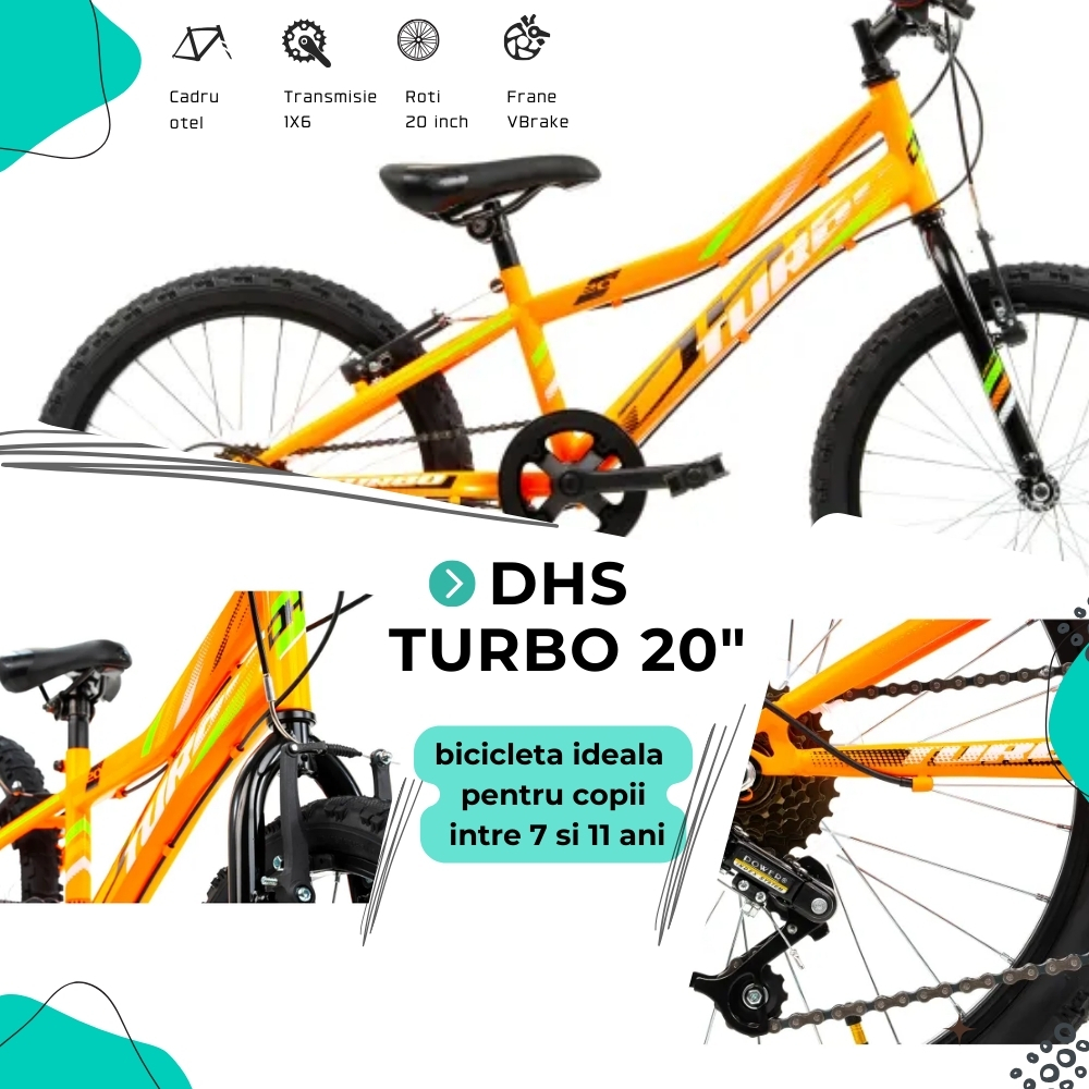 Bicicleta Copii DHS Turbo - 20 Inch, Portocaliu [4]