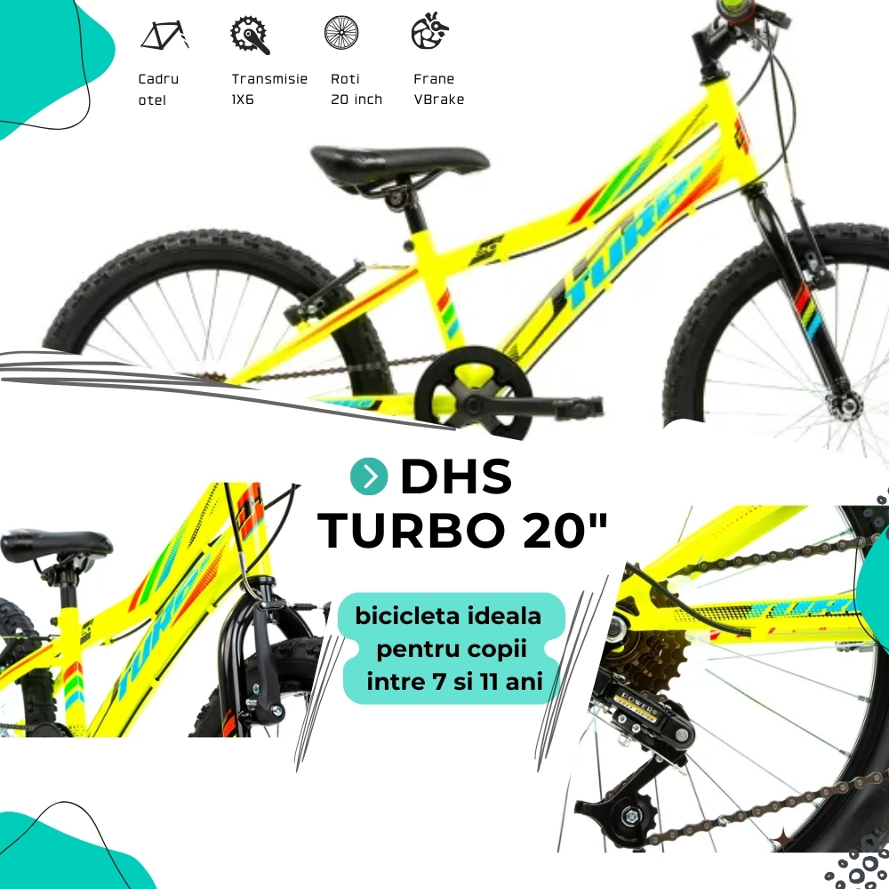 Bicicleta Copii DHS Turbo - 20 Inch, Verde [4]