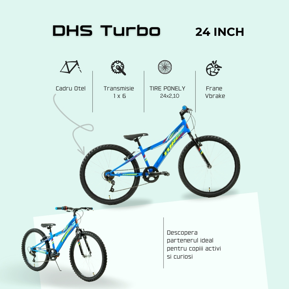 Bicicleta Copii DHS Turbo - 24 Inch, Albastru [4]