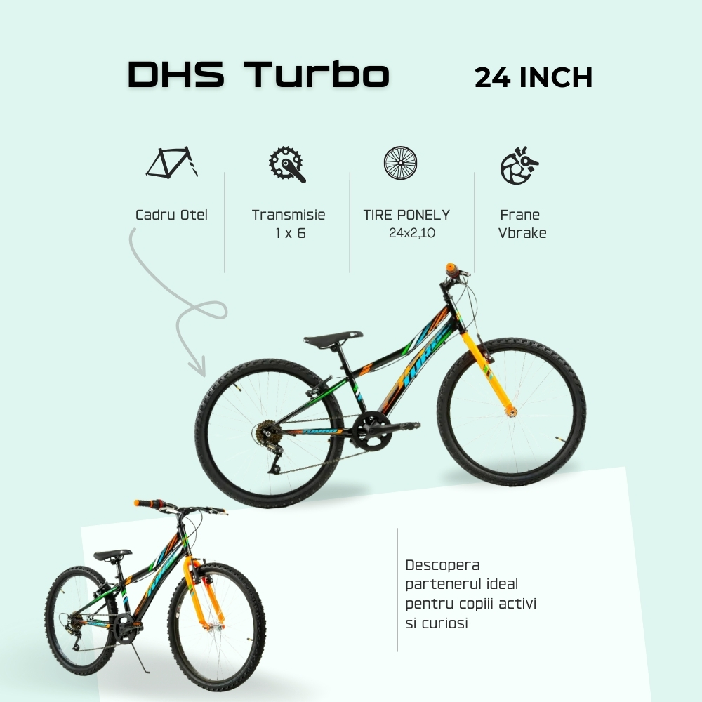 Bicicleta Copii DHS Turbo - 24 Inch, Negru-Portocaliu [4]