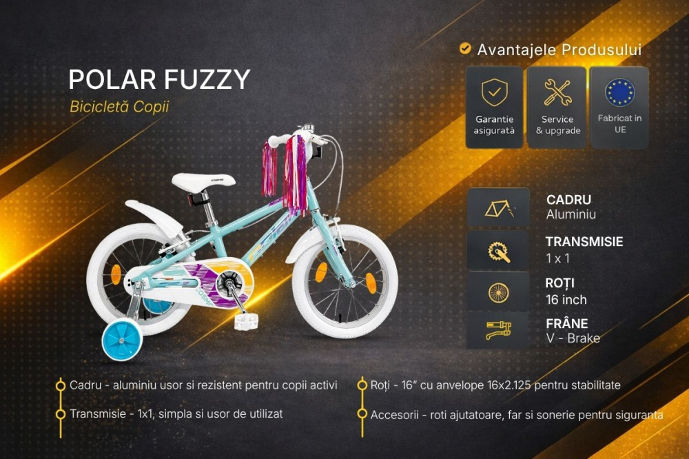 Bicicleta Copii Polar Cosmo - 16 Inch, Turcoaz [2]