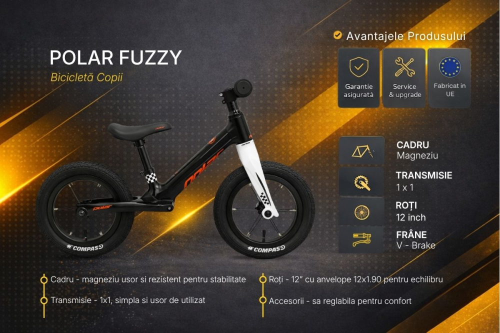 Bicicleta Copii Polar FUZZY- 12 Inch, Negru [2]
