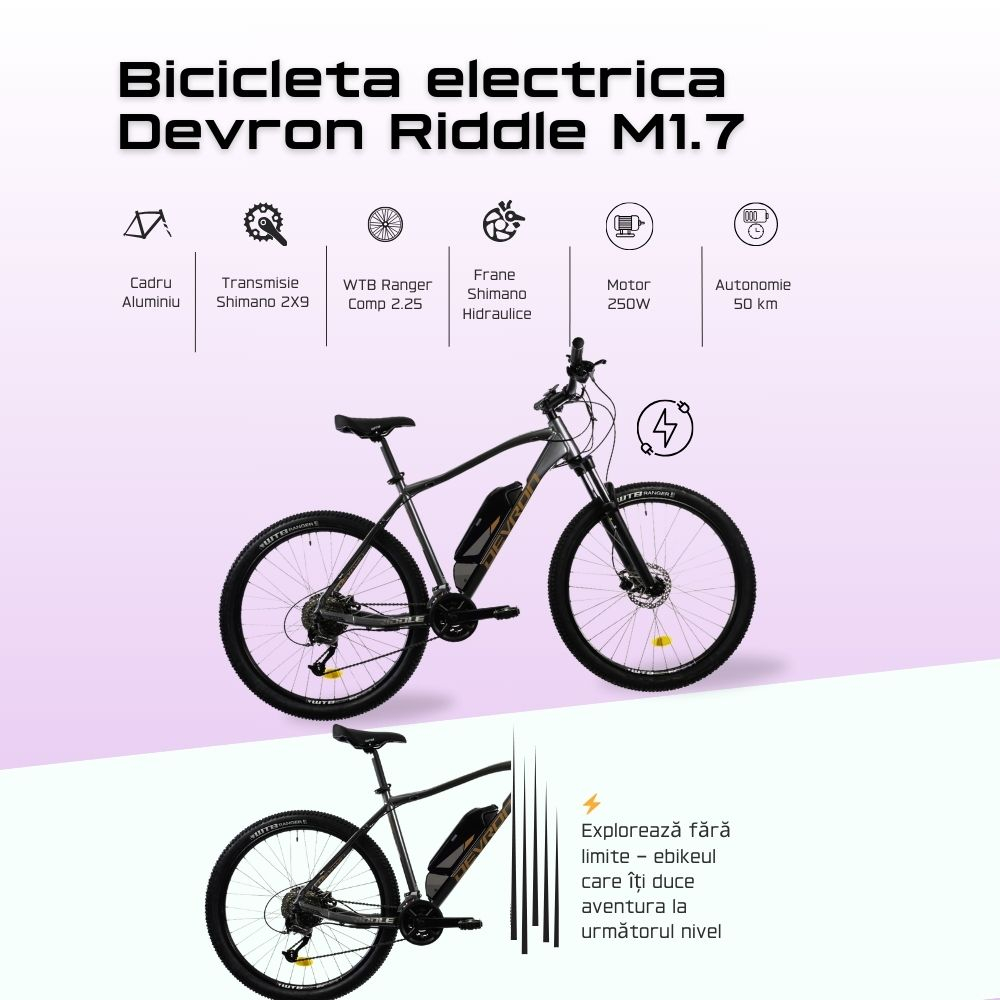 Bicicleta Electrica Devron Riddle M1.7 - 27.5 Inch, 490 mm, Gri [2]