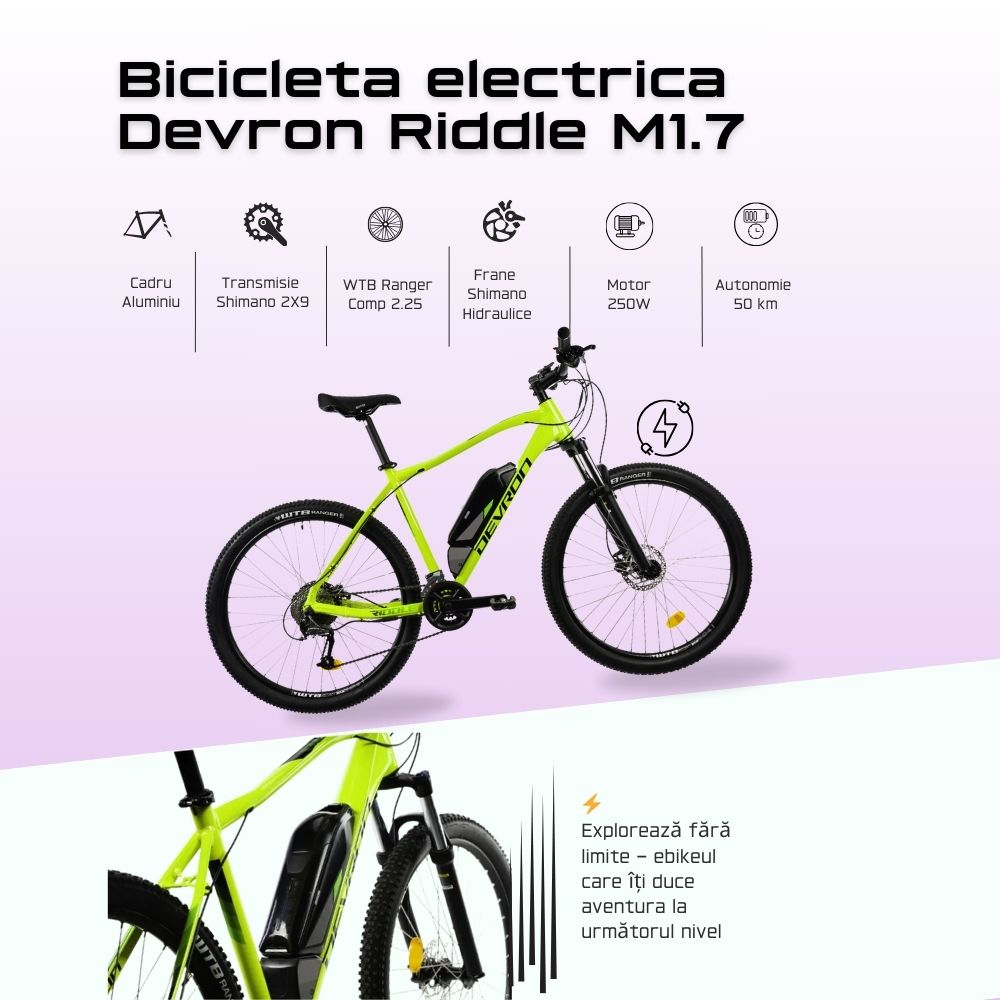 Bicicleta Electrica Devron Riddle M1.7 - 27.5 Inch, 490 mm, Neon [3]