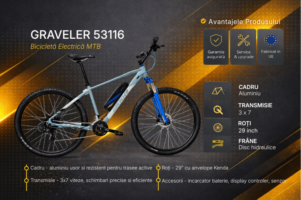 Bicicleta electrica Mtb Graveler 53116 - 29 inch, M, Gri [3]