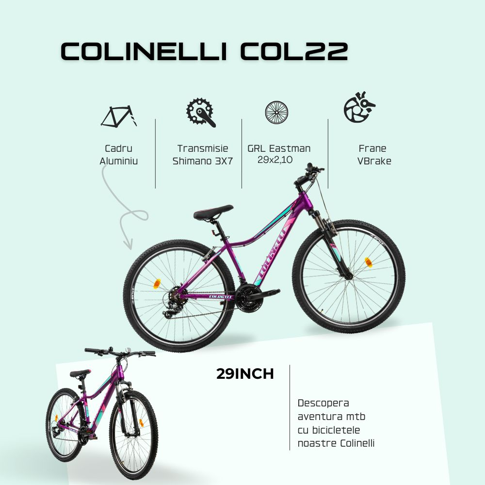 Bicicleta MTB Colinelli COL22, Marimea S, 29 inch, Violet, Schimbator Shimano, 21 Viteze, Cadru Aluminiu, Frane V - Brake [4]