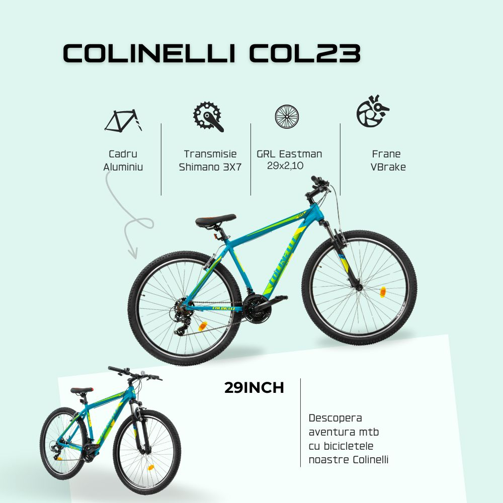 Bicicleta MTB Colinelli COL23, Marimea M, 29 inch, Verde, Schimbator Shimano ST-EF500, 21 Viteze, Cadru Aluminiu, Frane V - Brake [4]