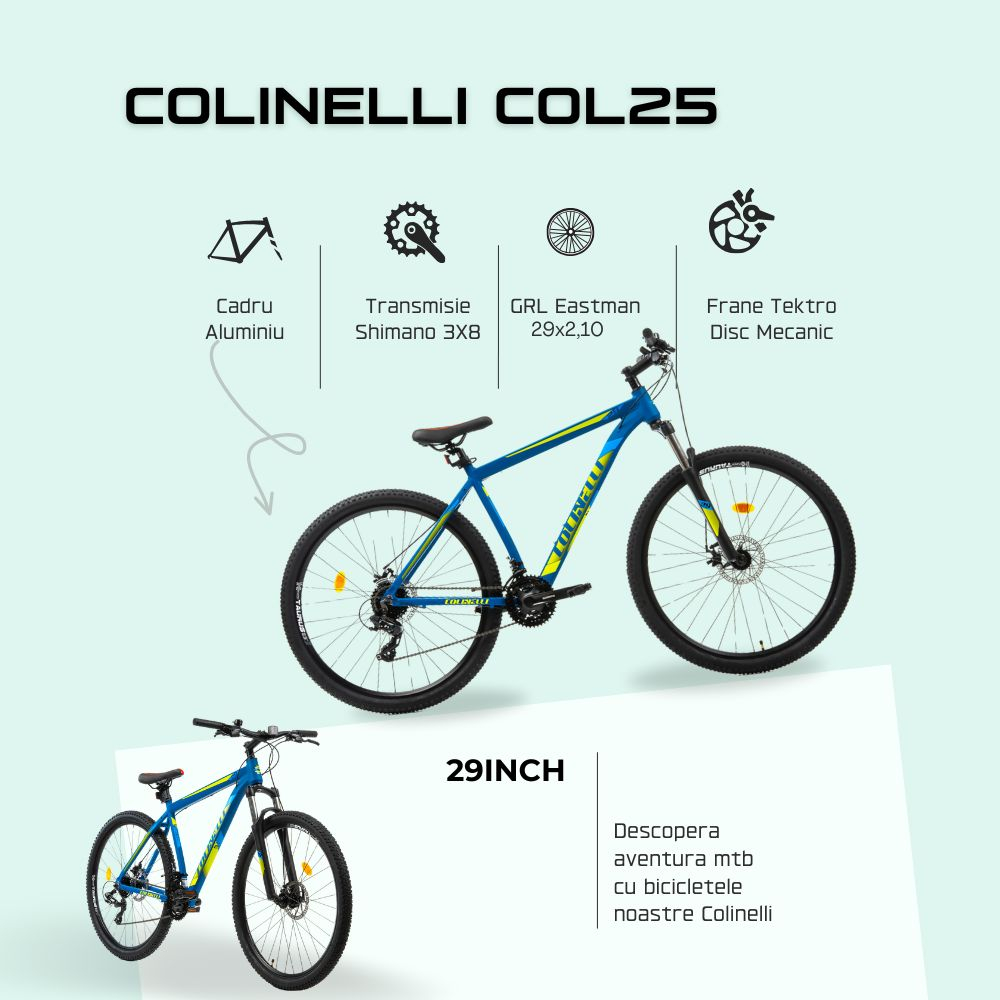 Bicicleta MTB Colinelli COL25, Marimea L, 29 inch, Albastru, Schimbator Shimano ST-EF500 EZ-FIRE PLUS, 24 Viteze, Cadru Aluminiu, Frane pe Disc [4]