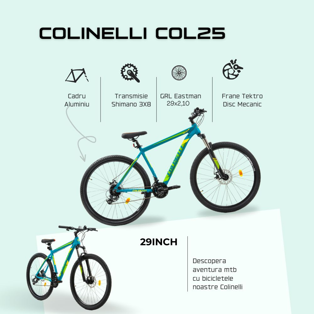 Bicicleta MTB Colinelli COL25, Marimea M, 29 inch, Verde, Schimbator Shimano ST-EF500 EZ-FIRE PLUS, 24 Viteze, Cadru Aluminiu, Frane pe Disc [4]