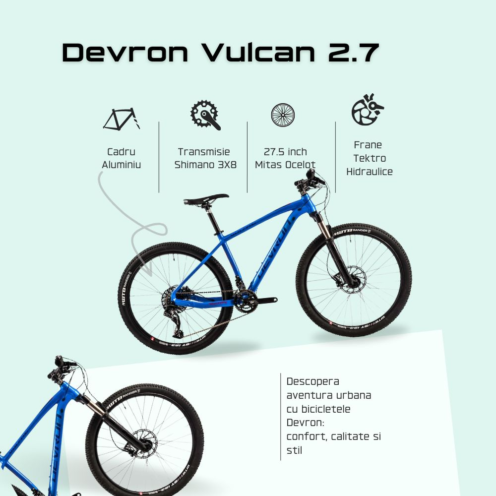 Bicicleta Mtb Devron Vulcan 2.7 - 27.5 Inch, S, Albastru [4]