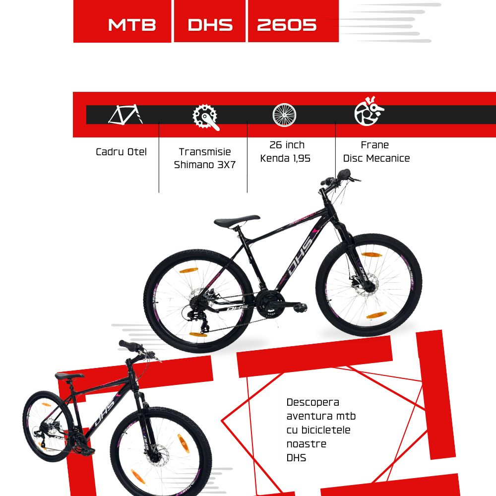 Bicicleta Mtb Dhs 2605 - 26 inch, M, Negru/Violet [3]