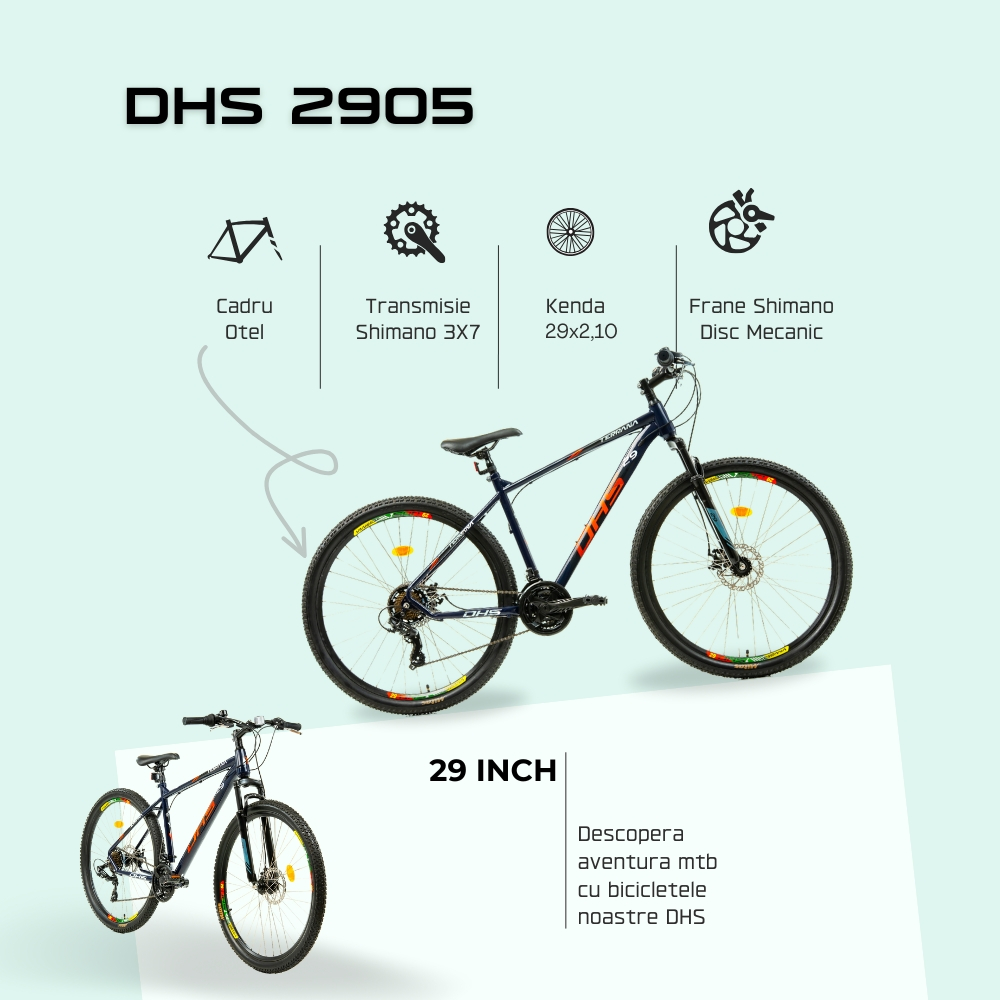 Bicicleta Mtb Dhs 2905 - 29 inch, M, Indigo-Rosu [4]