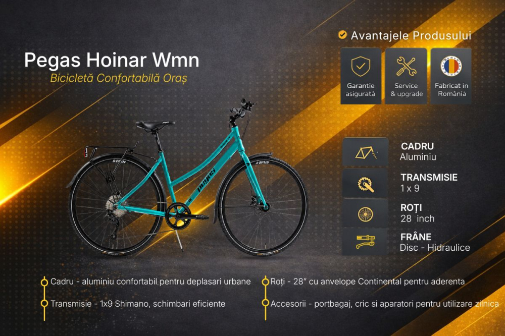 Bicicleta Oras Pegas Hoinar Wmn - 28 inch, M, Turcoaz [4]