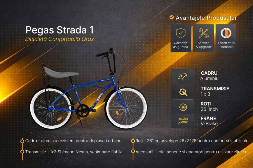 Bicicleta Oras Pegas Strada 1 - 26 inch, M, Albastru [4]