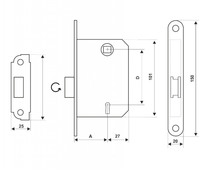 Broasca P ES7243 - Distanta interax 72 mm Adancime 43 mm Culoare broasca Alb mm [3]