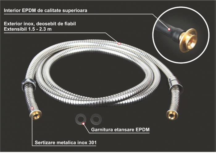 Furtun Dus Inox Extensibil - Lungime furtun 1.75-2.3 m [2]