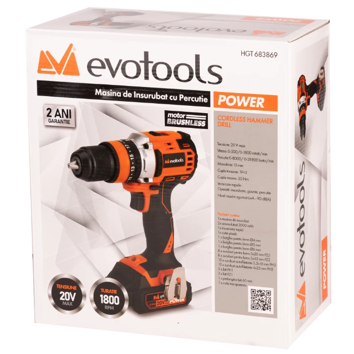 Kit Masina de Insurubat cu Percutie Brushless cu 2 Acumulatori si Incarcator MAX 20V POWER Evotools [8]