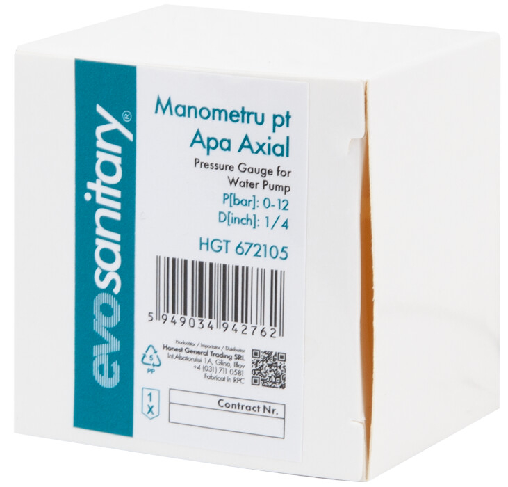 Manometru pt Apa Axial - Hidrofor - Presiune 0-12 bar Diametru 1/4 inch [2]