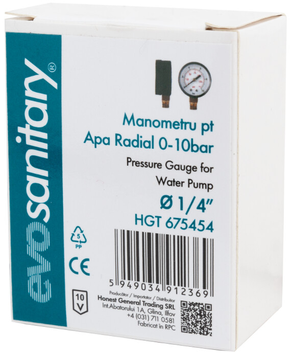 Manometru pt Apa Radial - Hidrofor - Presiune 0-10 bar Diametru 1/4 inch [2]