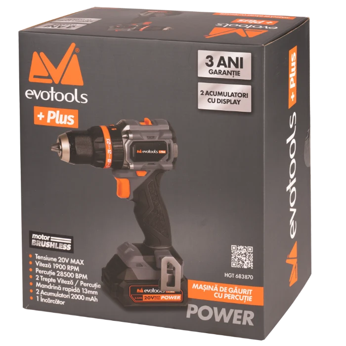 Masina de Insurubat cu Percutie Brushless cu 2 Acumulatori si Incarcator MAX 20V POWER EvoTools +Plus [6]