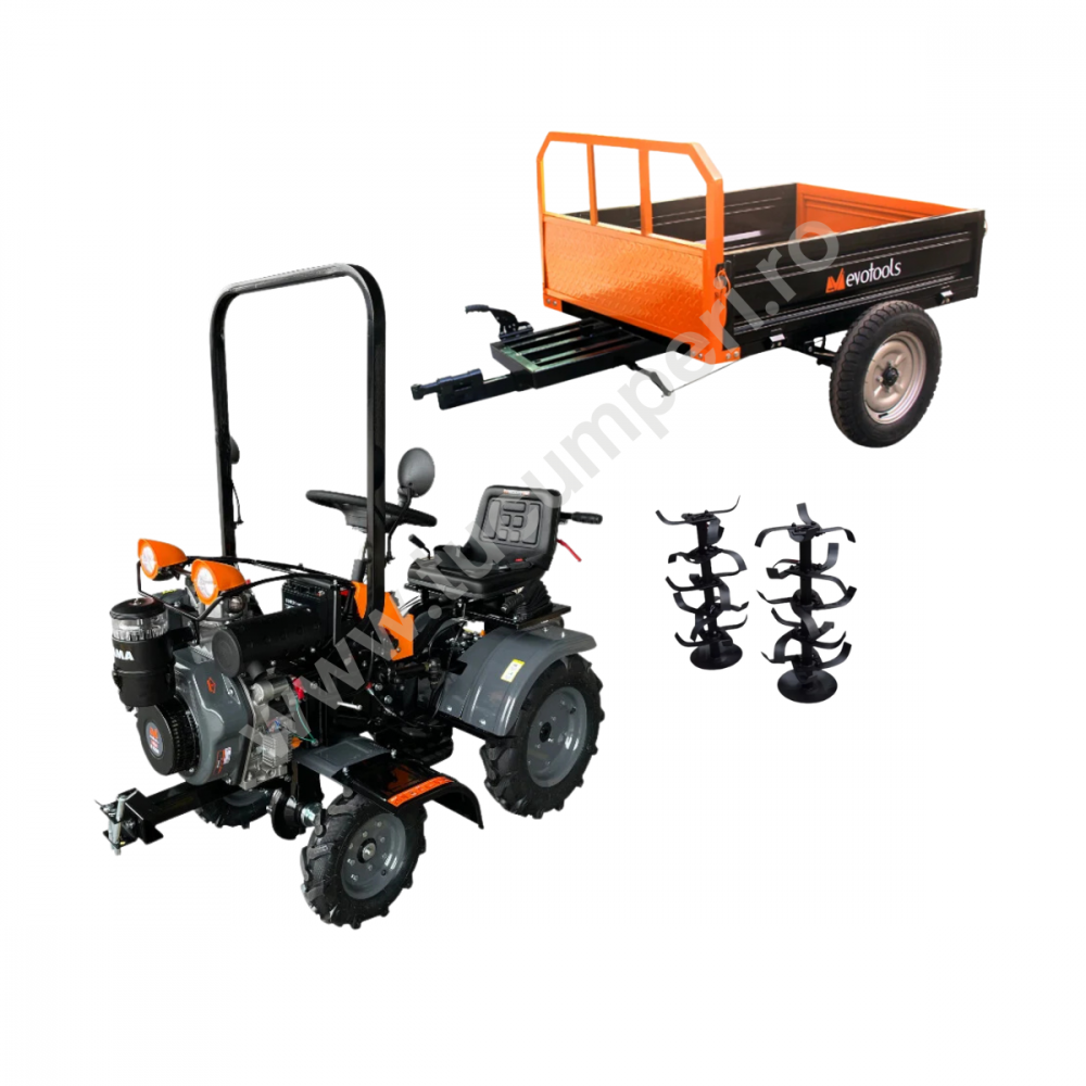 Minitractor Ride-On 4x4 R1200 Evotools PLUS Motor Diesel KAMA Pornire Electrica si Remorca Evotools TTS500 - Tip Motocultor [1]