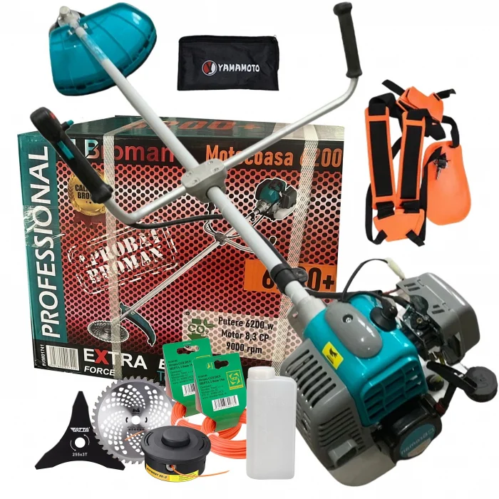 Motocoasa Broman 6200+, 7 Accesorii, 8.3 CP, 5200 CC, 9000 RPM, 6200W, cu motor in 2 timpi [1]