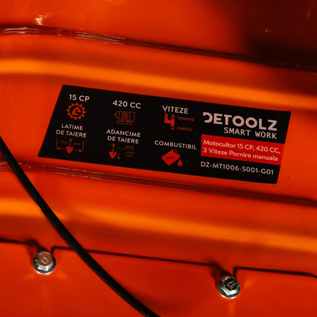 Motocultor Detoolz 15CP 420CC, benzina, 4T, 3 viteze, pornire manuala, cu roti [14]